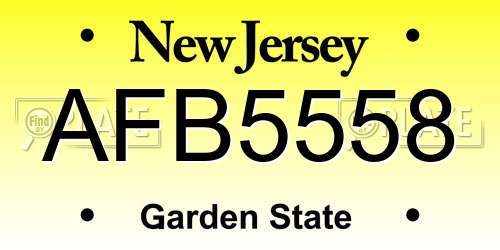 AFB5558 New Jersey License Plate