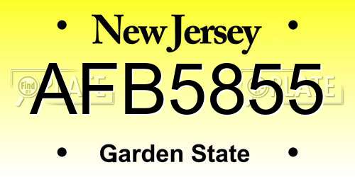 AFB5855 New Jersey License Plate
