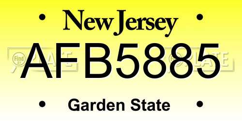 AFB5885 New Jersey License Plate