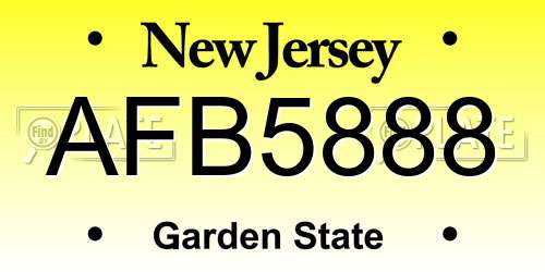 AFB5888 New Jersey License Plate