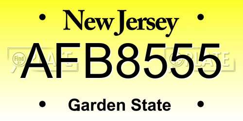 AFB8555 New Jersey License Plate