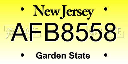 AFB8558 New Jersey License Plate