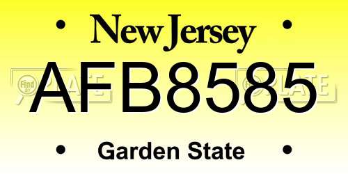 AFB8585 New Jersey License Plate