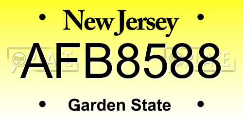 AFB8588 New Jersey License Plate