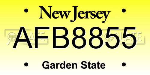 AFB8855 New Jersey License Plate