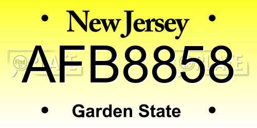 AFB8858 New Jersey License Plate