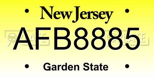AFB8885 New Jersey License Plate