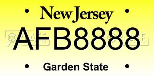 AFB8888 New Jersey License Plate