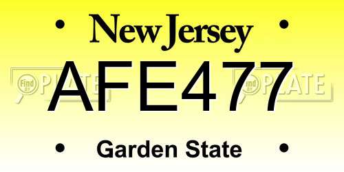 AFE477 New Jersey License Plate