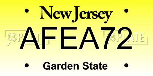AFEA72 New Jersey License Plate
