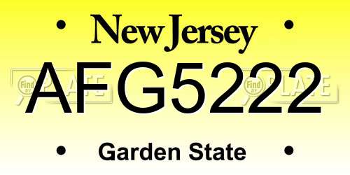 AFG5222 New Jersey License Plate