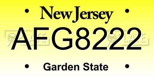 AFG8222 New Jersey License Plate