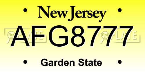 AFG8777 New Jersey License Plate