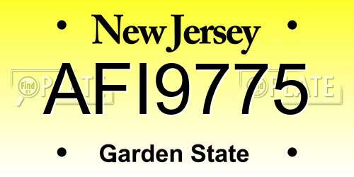 AFI9775 New Jersey License Plate
