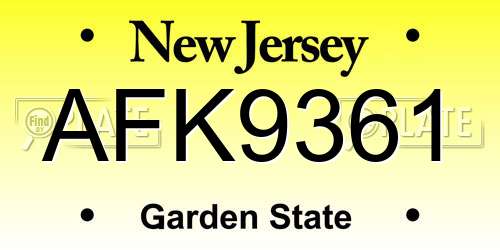AFK9361 New Jersey License Plate