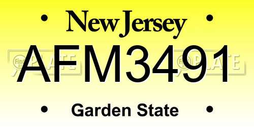AFM3491 New Jersey License Plate