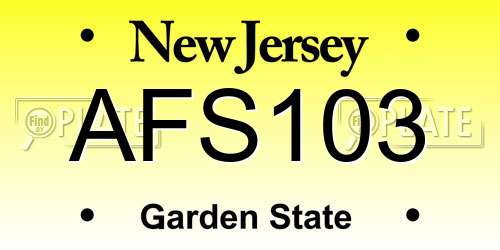 AFS103 New Jersey License Plate