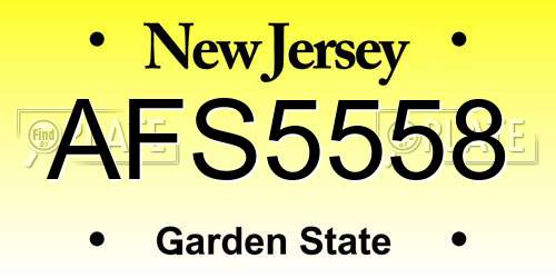 AFS5558 New Jersey License Plate