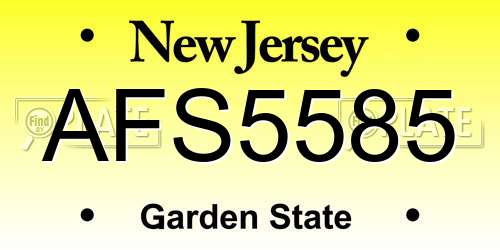 AFS5585 New Jersey License Plate