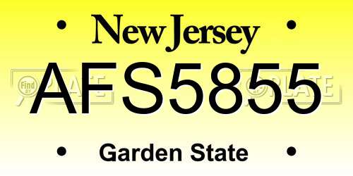 AFS5855 New Jersey License Plate