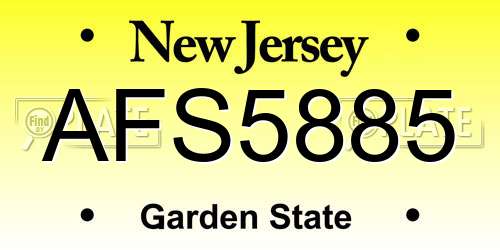 AFS5885 New Jersey License Plate