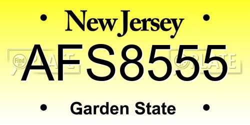 AFS8555 New Jersey License Plate