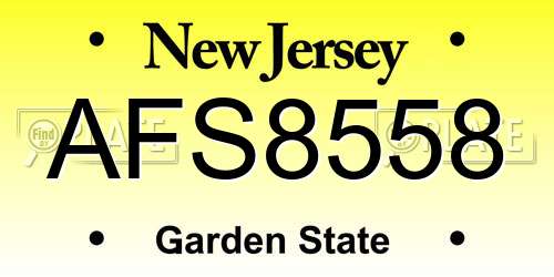 AFS8558 New Jersey License Plate
