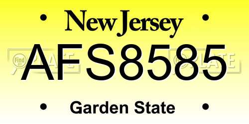AFS8585 New Jersey License Plate