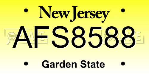 AFS8588 New Jersey License Plate