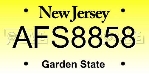 AFS8858 New Jersey License Plate