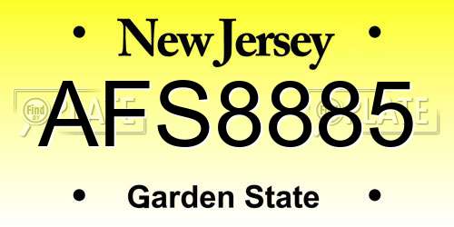 AFS8885 New Jersey License Plate