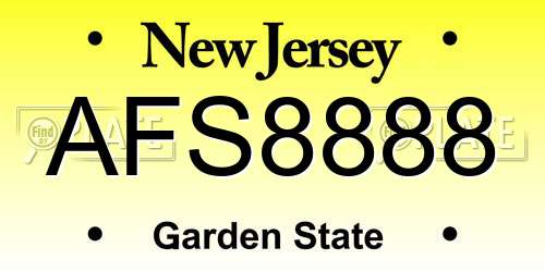 AFS8888 New Jersey License Plate