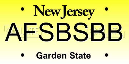 AFSBSBB New Jersey License Plate