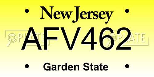 AFV462 New Jersey License Plate