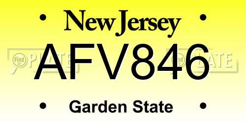 AFV846 New Jersey License Plate