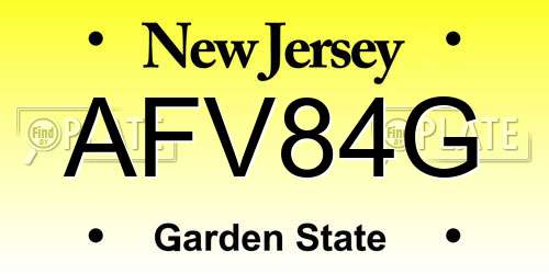 AFV84G New Jersey License Plate