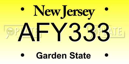 AFY333 New Jersey License Plate