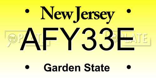 AFY33E New Jersey License Plate