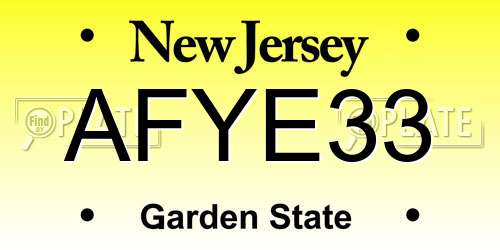 AFYE33 New Jersey License Plate