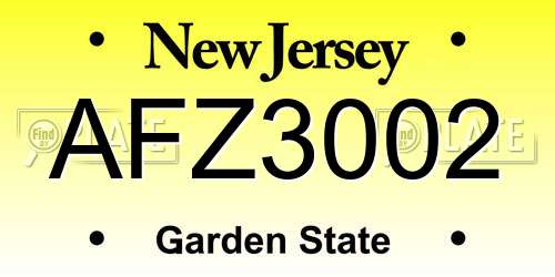 AFZ3002 New Jersey License Plate