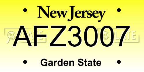 AFZ3007 New Jersey License Plate