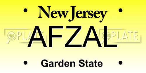 AFZAL New Jersey License Plate