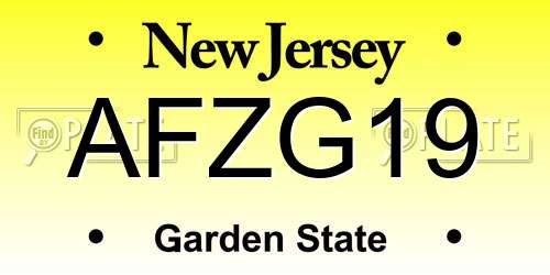 AFZG19 New Jersey License Plate