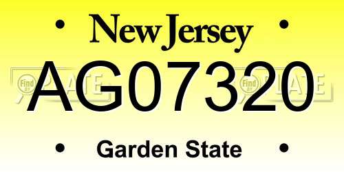AG07320 New Jersey License Plate
