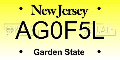 AG0F5L New Jersey License Plate