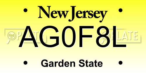 AG0F8L New Jersey License Plate