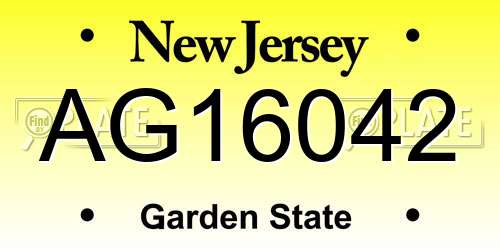 AG16042 New Jersey License Plate