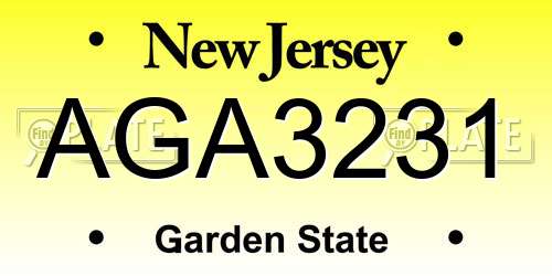 AGA3231 New Jersey License Plate