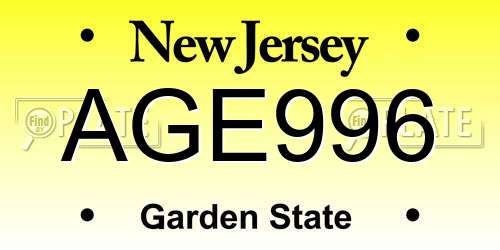 AGE996 New Jersey License Plate