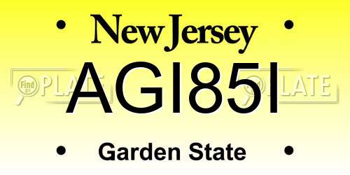 AGI85I New Jersey License Plate